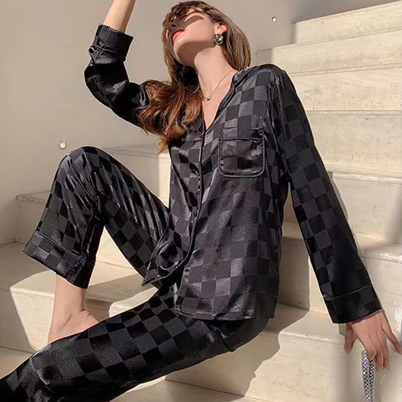 Kvinners Pyjamas Langermet Check Homewear Komfortabel