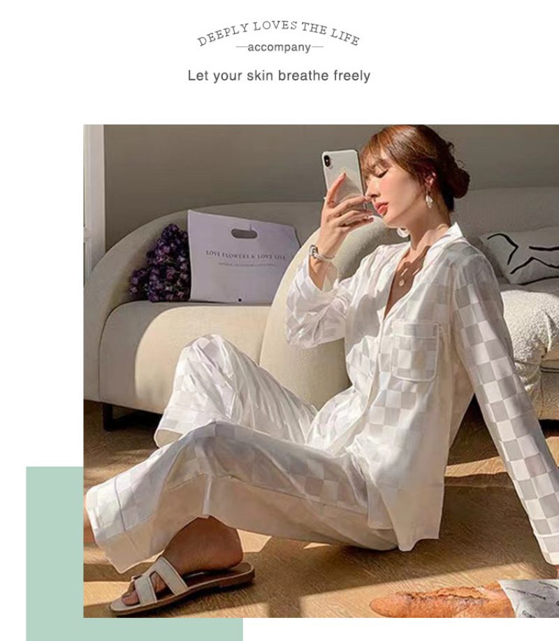 Kvinners Pyjamas Langermet Check Homewear Komfortabel