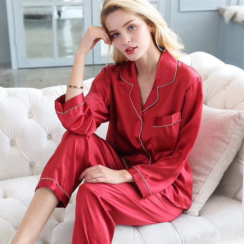 Kvinners Pyjamas Langermet Todelt Dress Par Homewear Silke