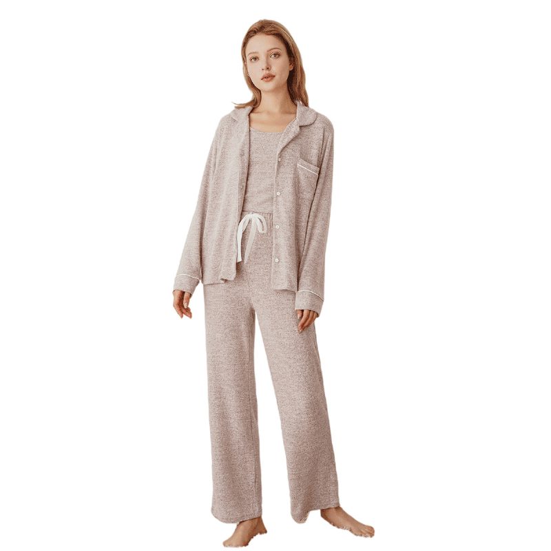 Pyjamas For Kvinner Med Lange Ermer Rosa Homewear Mote Tynt Tredelt Sett