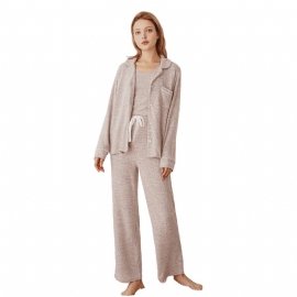 Pyjamas For Kvinner Med Lange Ermer Rosa Homewear Mote Tynt Tredelt Sett