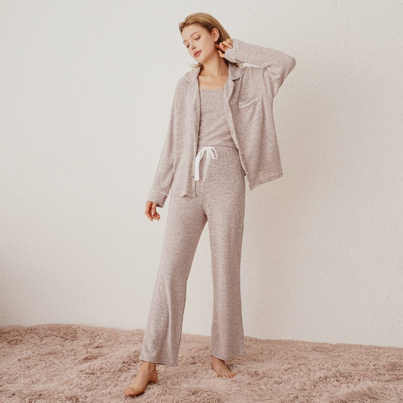 Pyjamas For Kvinner Med Lange Ermer Rosa Homewear Mote Tynt Tredelt Sett