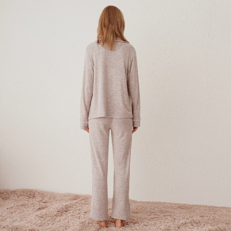 Pyjamas For Kvinner Med Lange Ermer Rosa Homewear Mote Tynt Tredelt Sett