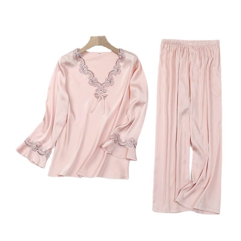 Pysjamassett For Kvinner Silk Loungewear Blonder Med Lange Ermer