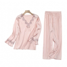 Pysjamassett For Kvinner Silk Loungewear Blonder Med Lange Ermer