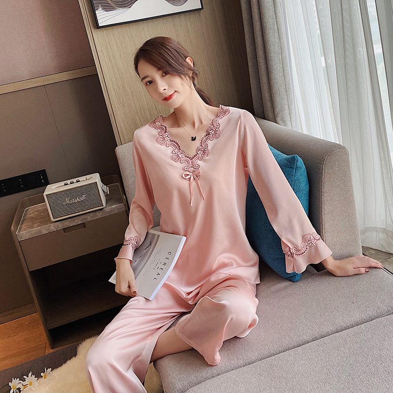 Pysjamassett For Kvinner Silk Loungewear Blonder Med Lange Ermer