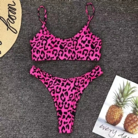 Sexy Leopard Bikini Badetøy Stock Rett Hår