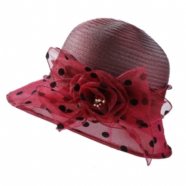 Polka Dot Blomsterkrukke Hat Elegant Wide Rim Bucket Hat Mother Hat