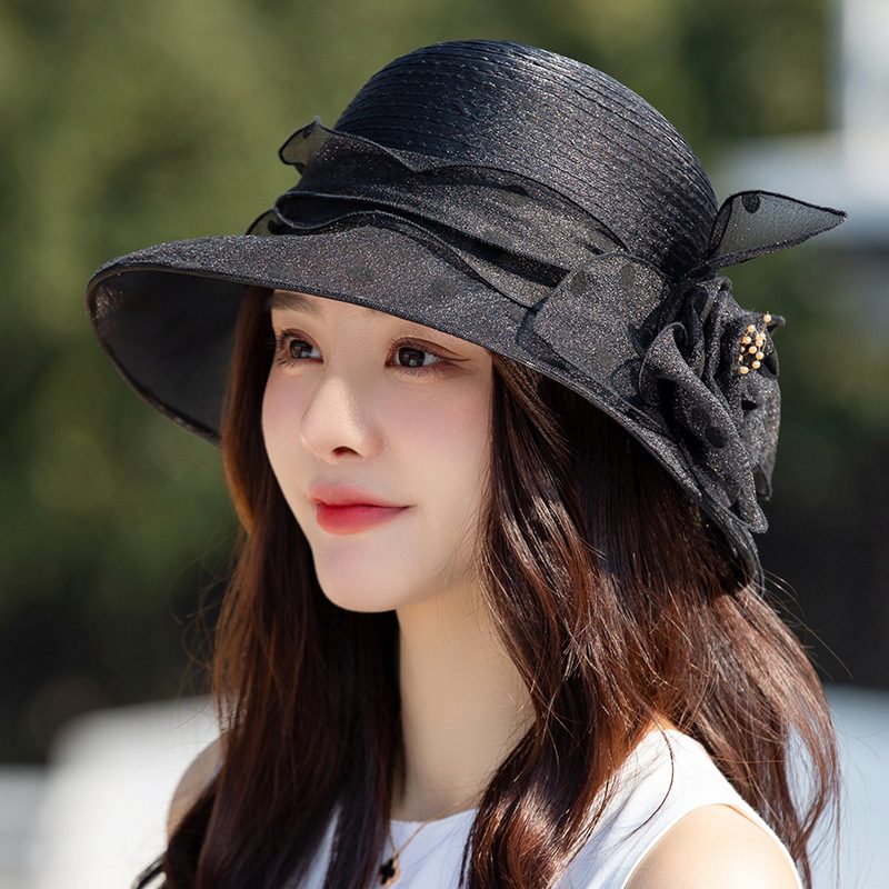 Polka Dot Blomsterkrukke Hat Elegant Wide Rim Bucket Hat Mother Hat