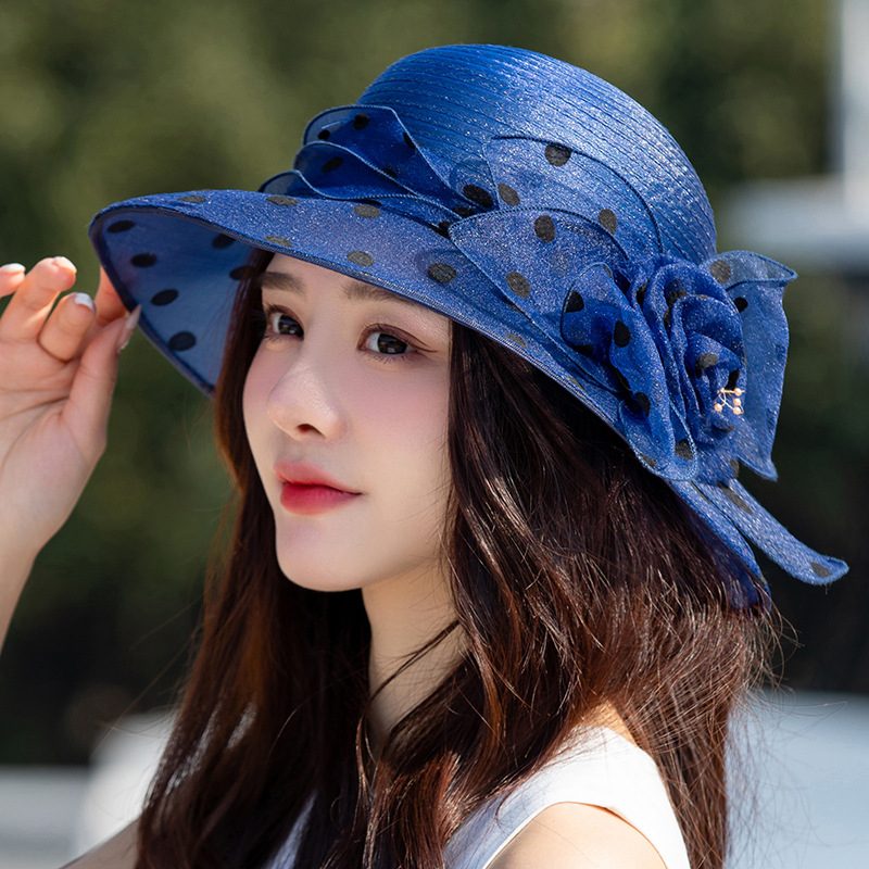 Polka Dot Blomsterkrukke Hat Elegant Wide Rim Bucket Hat Mother Hat