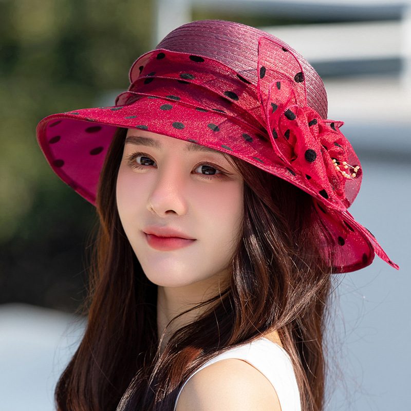 Polka Dot Blomsterkrukke Hat Elegant Wide Rim Bucket Hat Mother Hat