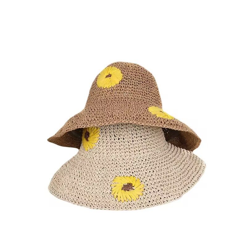 Summer Sweet Straw Hat Kvinnelig Sammenleggbar Strandhatt Håndbrodert Little Daisy Sun Hat