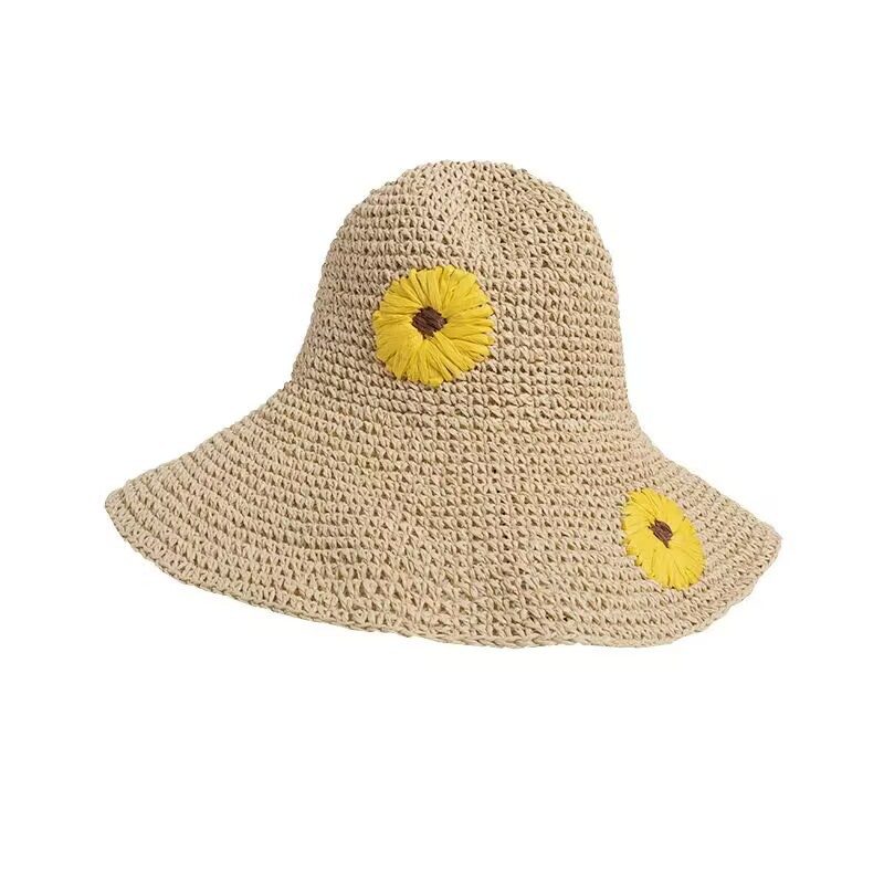 Summer Sweet Straw Hat Kvinnelig Sammenleggbar Strandhatt Håndbrodert Little Daisy Sun Hat